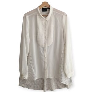 Anthropologie Maeve Ira Blouse Pintuck Pleat Bib Semi Sheer Hi Low Tunic Size 12